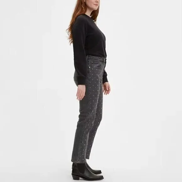 NWT Levis Jeans 501 Crop Crystal Jeans Size 27 Rhinestone High Rise Straight Leg